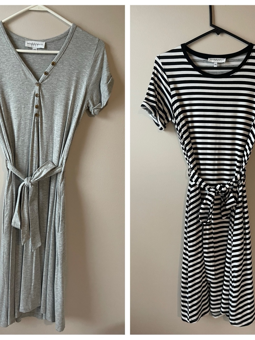 Bundle of Merrick White Women's Tie-Waist Dresses - Gray & Black/White Stripe
